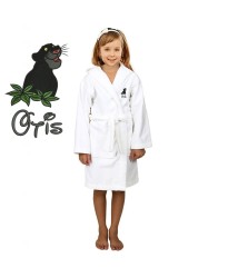 Black Leopard Cartoon Design & Custom Name Embroidery on Kids Hooded Bathrobe